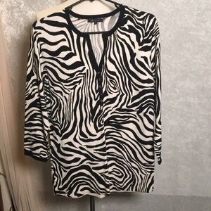 Anne Klein V Neck pullover Zebra print knit Blouse Size XL
